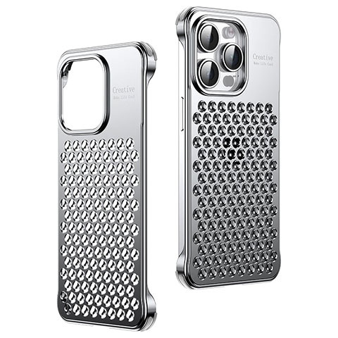 Funda Lujo Marco de Aluminio Carcasa QC1 para Apple iPhone 15 Pro Max Plata