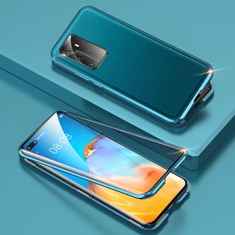 Funda Lujo Marco de Aluminio Carcasa T01 para Huawei P40 Pro Cian