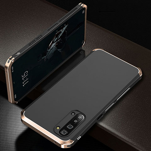 Funda Lujo Marco de Aluminio Carcasa T01 para Oppo F15 Oro y Negro