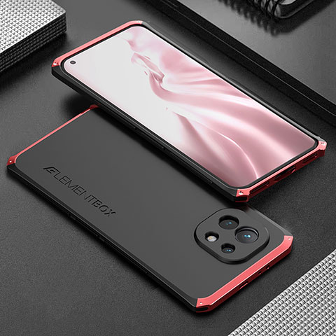 Funda Lujo Marco de Aluminio Carcasa T01 para Xiaomi Mi 11 Lite 5G NE Rojo y Negro