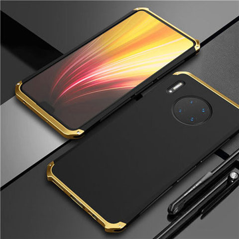 Funda Lujo Marco de Aluminio Carcasa T02 para Huawei Mate 30E Pro 5G Oro y Negro