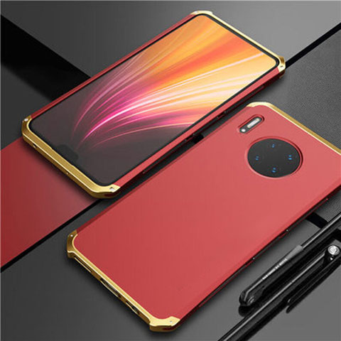 Funda Lujo Marco de Aluminio Carcasa T02 para Huawei Mate 30E Pro 5G Oro y Rojo