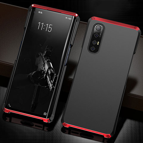 Funda Lujo Marco de Aluminio Carcasa T02 para Oppo Find X2 Neo Rojo y Negro