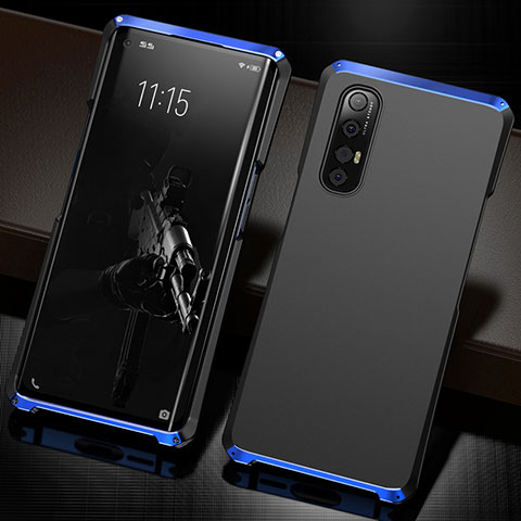 Funda Lujo Marco de Aluminio Carcasa T02 para Oppo Reno3 Pro Azul y Negro