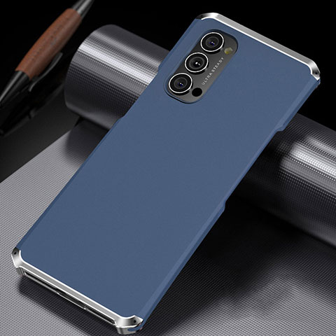 Funda Lujo Marco de Aluminio Carcasa T02 para Oppo Reno4 Pro 5G Azul