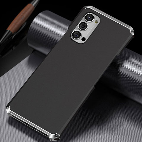 Funda Lujo Marco de Aluminio Carcasa T02 para Oppo Reno4 Pro 5G Plata y Negro