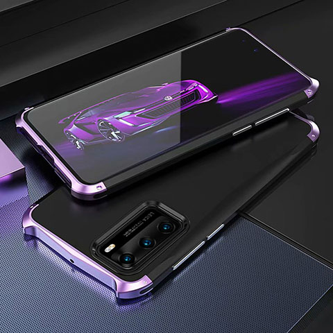 Funda Lujo Marco de Aluminio Carcasa T03 para Huawei P40 Morado