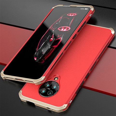 Funda Lujo Marco de Aluminio Carcasa T03 para Xiaomi Redmi K30 Pro 5G Oro y Rojo