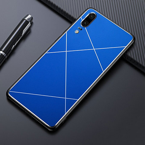 Funda Lujo Marco de Aluminio Carcasa T04 para Huawei P20 Azul