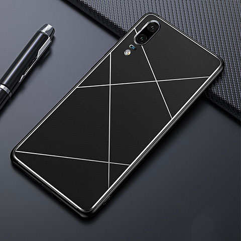 Funda Lujo Marco de Aluminio Carcasa T04 para Huawei P20 Negro