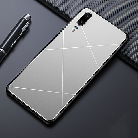 Funda Lujo Marco de Aluminio Carcasa T04 para Huawei P20 Plata