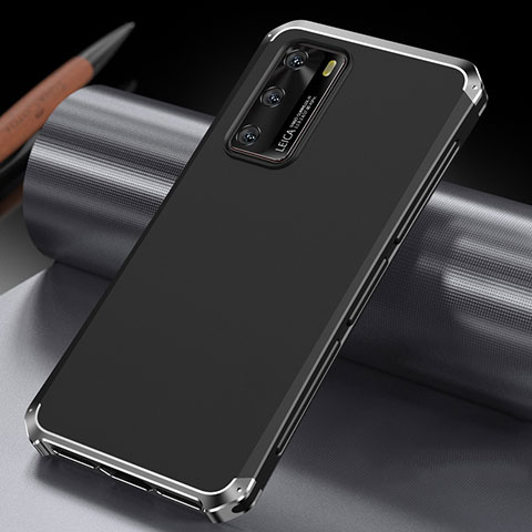 Funda Lujo Marco de Aluminio Carcasa T04 para Huawei P40 Plata y Negro