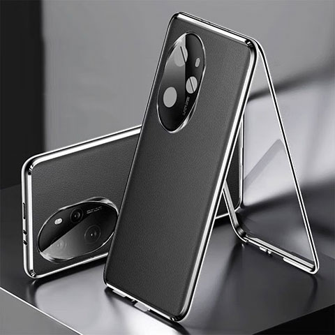 Funda Lujo Marco de Aluminio y Cuero Carcasa 360 Grados P01 para Huawei Honor 100 Pro 5G Negro