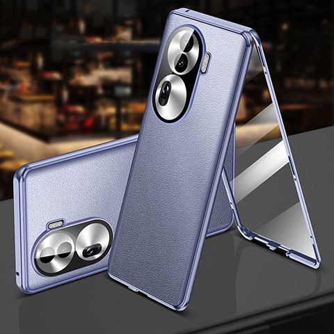 Funda Lujo Marco de Aluminio y Cuero Carcasa 360 Grados P01 para Oppo Reno11 Pro 5G Purpura Claro