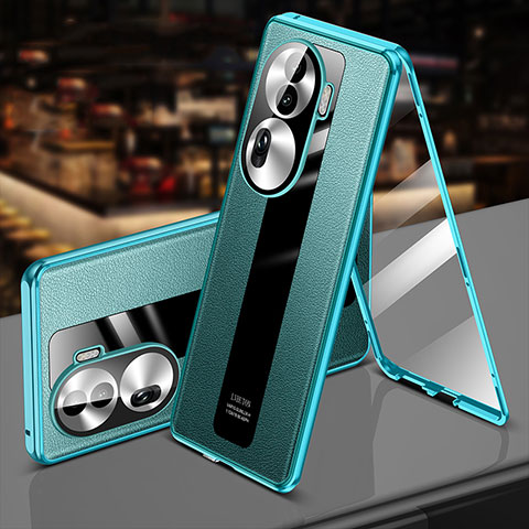 Funda Lujo Marco de Aluminio y Cuero Carcasa 360 Grados P02 para Oppo Reno11 Pro 5G Verde