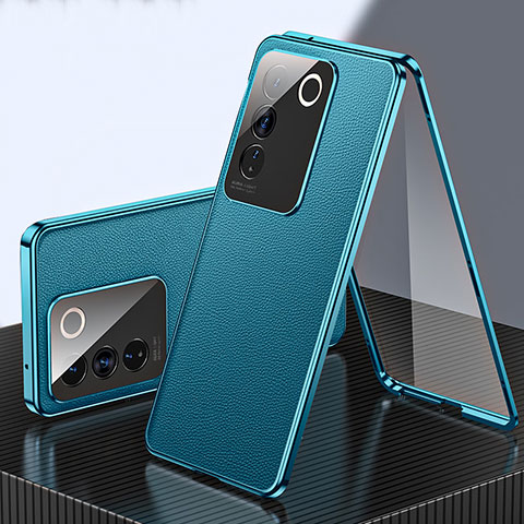 Funda Lujo Marco de Aluminio y Cuero Carcasa 360 Grados para Vivo V27e 5G Verde