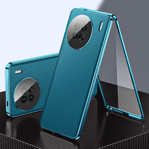 Funda Lujo Marco de Aluminio y Cuero Carcasa 360 Grados para Vivo X90 5G Verde