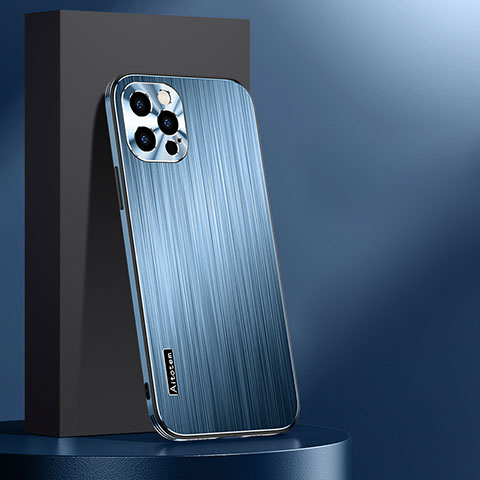 Funda Lujo Marco de Aluminio y Silicona Carcasa Bumper AT1 para Apple iPhone 14 Pro Max Azul