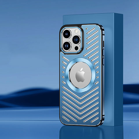 Funda Lujo Marco de Aluminio y Silicona Carcasa Bumper con Mag-Safe Magnetic AC1 para Apple iPhone 13 Pro Azul