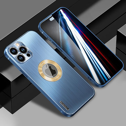 Funda Lujo Marco de Aluminio y Silicona Carcasa Bumper con Mag-Safe Magnetic JL1 para Apple iPhone 15 Pro Max Azul