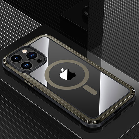Funda Lujo Marco de Aluminio y Silicona Carcasa Bumper con Mag-Safe Magnetic QC1 para Apple iPhone 14 Pro Negro