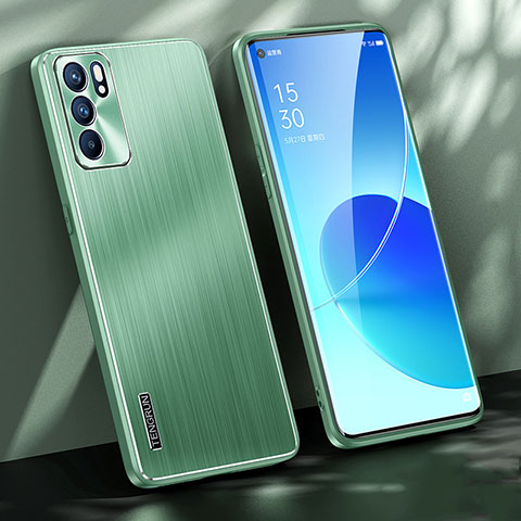 Funda Lujo Marco de Aluminio y Silicona Carcasa Bumper J01 para Oppo Reno6 5G Verde