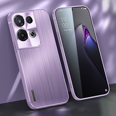 Funda Lujo Marco de Aluminio y Silicona Carcasa Bumper J01 para Oppo Reno8 Pro 5G Morado