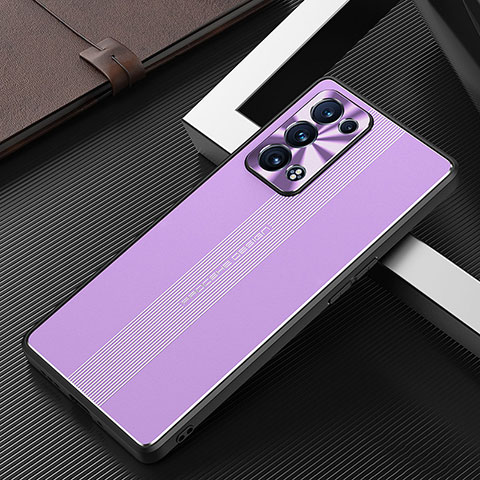 Funda Lujo Marco de Aluminio y Silicona Carcasa Bumper J02 para Oppo Reno6 Pro 5G Morado