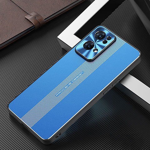 Funda Lujo Marco de Aluminio y Silicona Carcasa Bumper J02 para Oppo Reno7 Pro 5G Azul