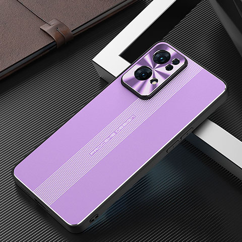 Funda Lujo Marco de Aluminio y Silicona Carcasa Bumper J02 para Oppo Reno7 Pro 5G Morado