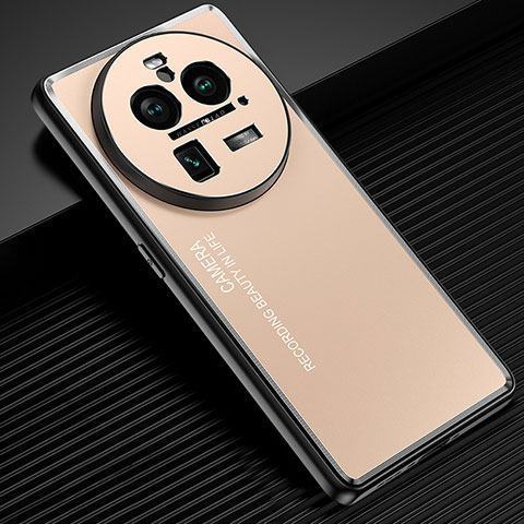 Funda Lujo Marco de Aluminio y Silicona Carcasa Bumper JL2 para Oppo Find X6 5G Oro