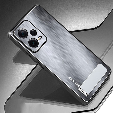 Funda Lujo Marco de Aluminio y Silicona Carcasa Bumper JS2 para Xiaomi Redmi Note 12 5G Plata