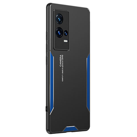 Funda Lujo Marco de Aluminio y Silicona Carcasa Bumper M02 para Vivo iQOO 8 Pro 5G Azul