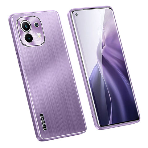 Funda Lujo Marco de Aluminio y Silicona Carcasa Bumper M02 para Xiaomi Mi 11 Lite 4G Morado