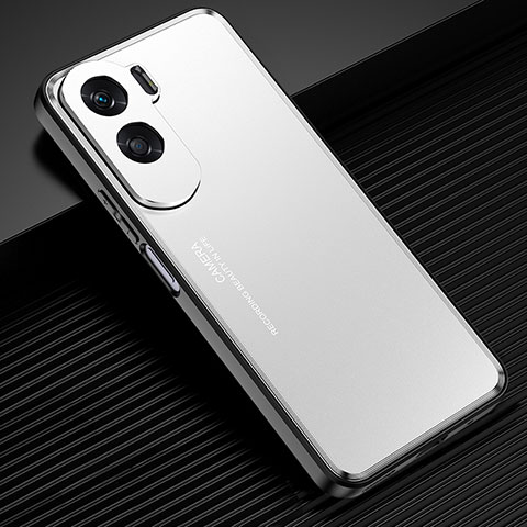 Funda Lujo Marco de Aluminio y Silicona Carcasa Bumper para Huawei Honor 90 Lite 5G Plata