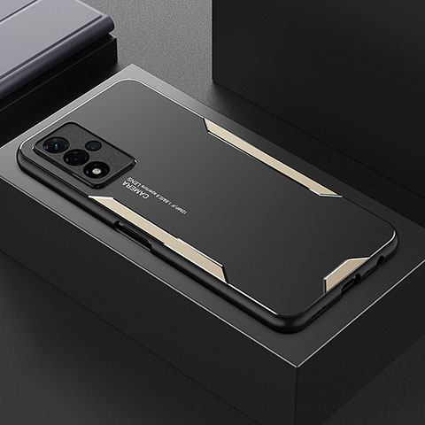 Funda Lujo Marco de Aluminio y Silicona Carcasa Bumper para Oppo A93s 5G Oro