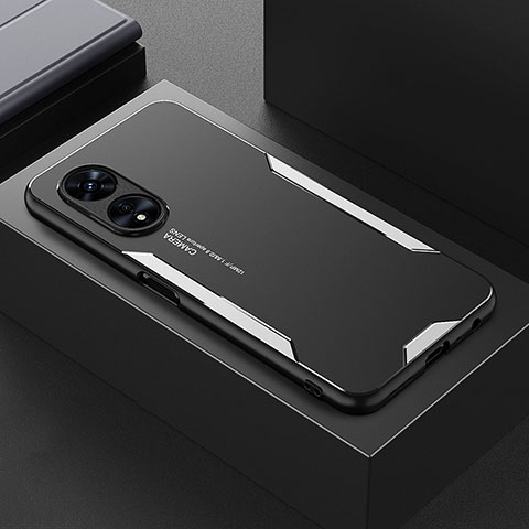 Funda Lujo Marco de Aluminio y Silicona Carcasa Bumper para Oppo A97 5G Plata