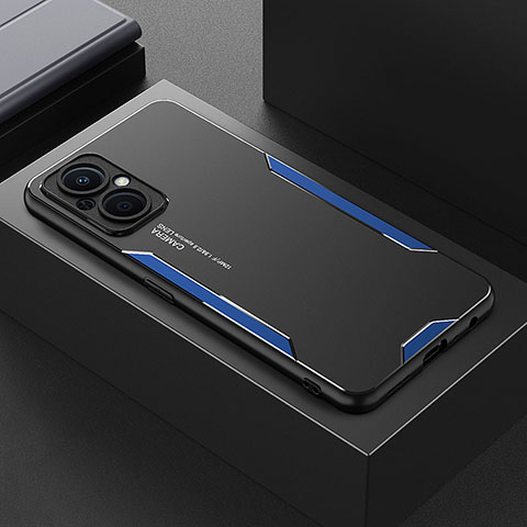 Funda Lujo Marco de Aluminio y Silicona Carcasa Bumper para Oppo F21 Pro 5G Azul