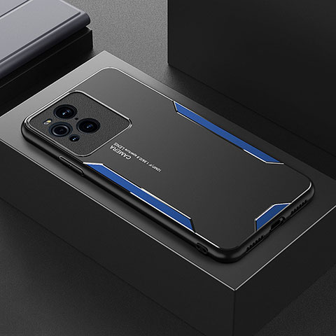 Funda Lujo Marco de Aluminio y Silicona Carcasa Bumper para Oppo Find X3 Pro 5G Azul