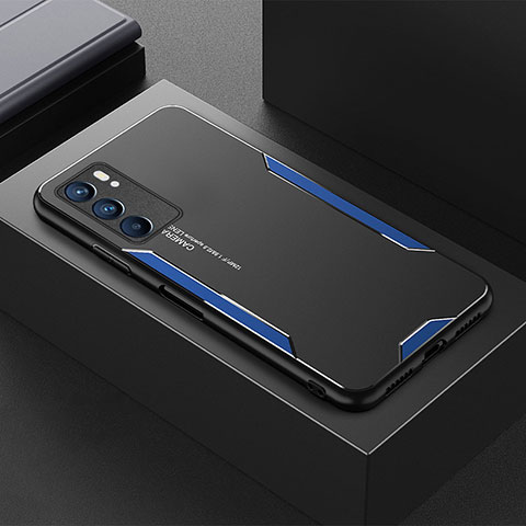 Funda Lujo Marco de Aluminio y Silicona Carcasa Bumper para Oppo Reno6 5G Azul