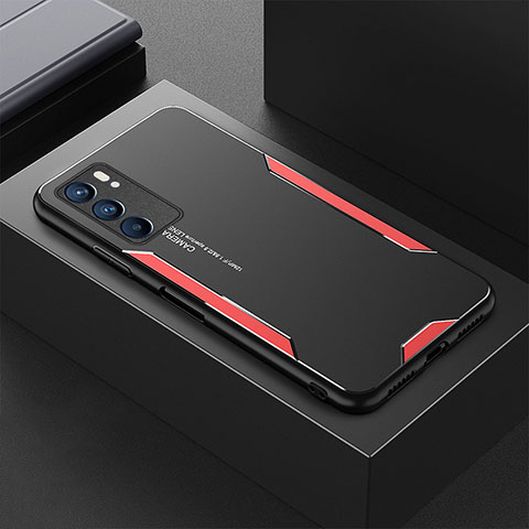 Funda Lujo Marco de Aluminio y Silicona Carcasa Bumper para Oppo Reno6 5G Rojo