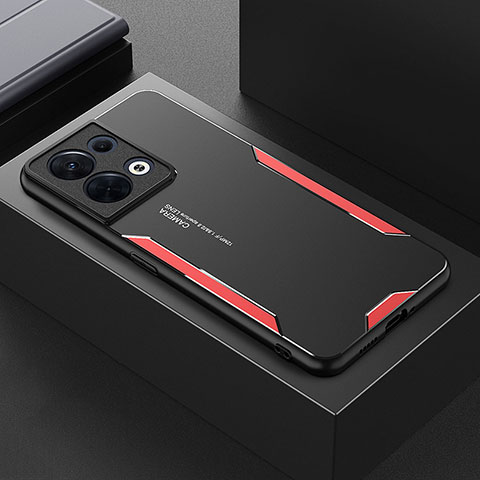 Funda Lujo Marco de Aluminio y Silicona Carcasa Bumper para Oppo Reno9 Pro 5G Rojo