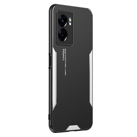 Funda Lujo Marco de Aluminio y Silicona Carcasa Bumper para Realme V23i 5G Plata