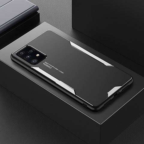 Funda Lujo Marco de Aluminio y Silicona Carcasa Bumper para Samsung Galaxy A52 4G Plata