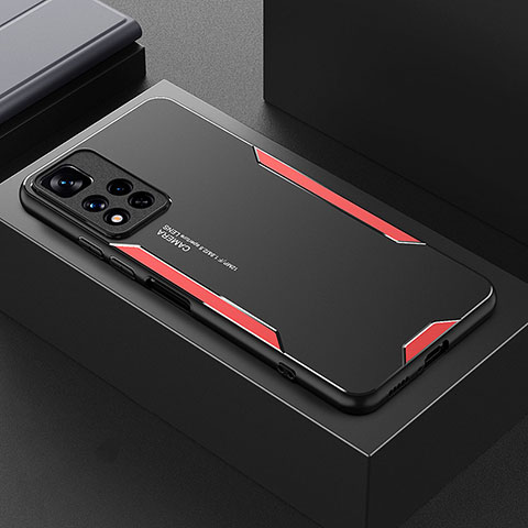 Funda Lujo Marco de Aluminio y Silicona Carcasa Bumper para Xiaomi Mi 11i 5G (2022) Rojo