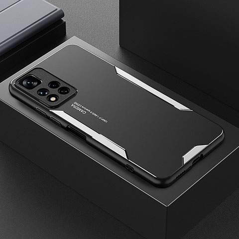 Funda Lujo Marco de Aluminio y Silicona Carcasa Bumper para Xiaomi Redmi Note 11 Pro+ Plus 5G Plata