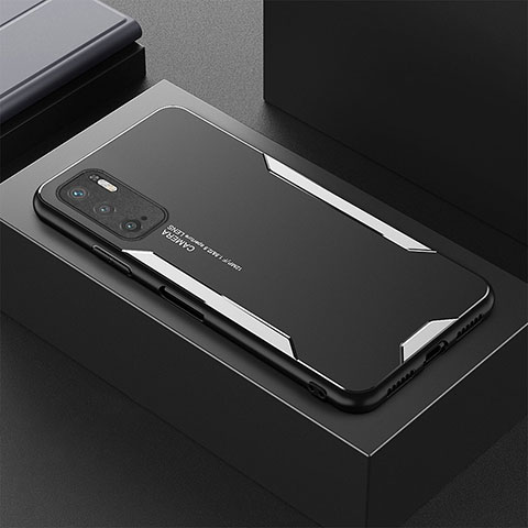 Funda Lujo Marco de Aluminio y Silicona Carcasa Bumper para Xiaomi Redmi Note 11 SE 5G Plata