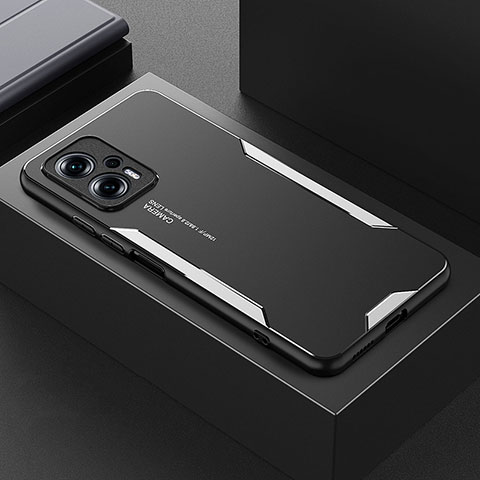 Funda Lujo Marco de Aluminio y Silicona Carcasa Bumper para Xiaomi Redmi Note 11T Pro+ Plus 5G Plata
