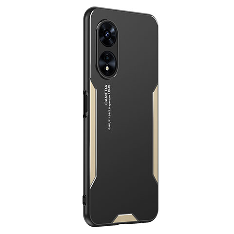 Funda Lujo Marco de Aluminio y Silicona Carcasa Bumper PB1 para Oppo A1 Pro 5G Oro