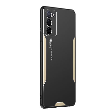 Funda Lujo Marco de Aluminio y Silicona Carcasa Bumper PB1 para Oppo A55 5G Oro